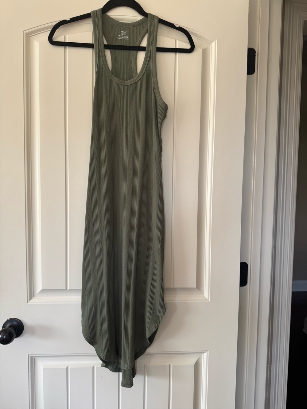 Aerie Ribbed Tank Midi Dress in Olive Green - Picture 3 of 5